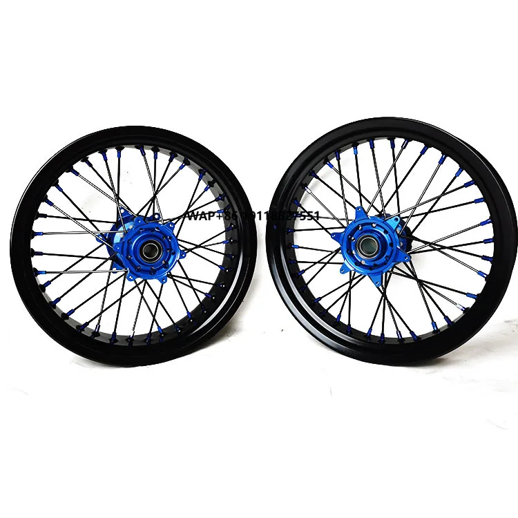 

Motorcycle Supermoto Wheels Rims Set Fit WR250F 2001-2019 WR450F 2003-2018 Black Rim Blue Hub