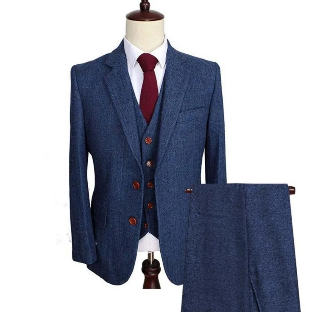Heren 3-delig Terno-pak Legergroen Tweed Formeel Notch Revers Normale pasvorm Bruiloft Bruidsjonkers Banket Werk Roken Outfit Set