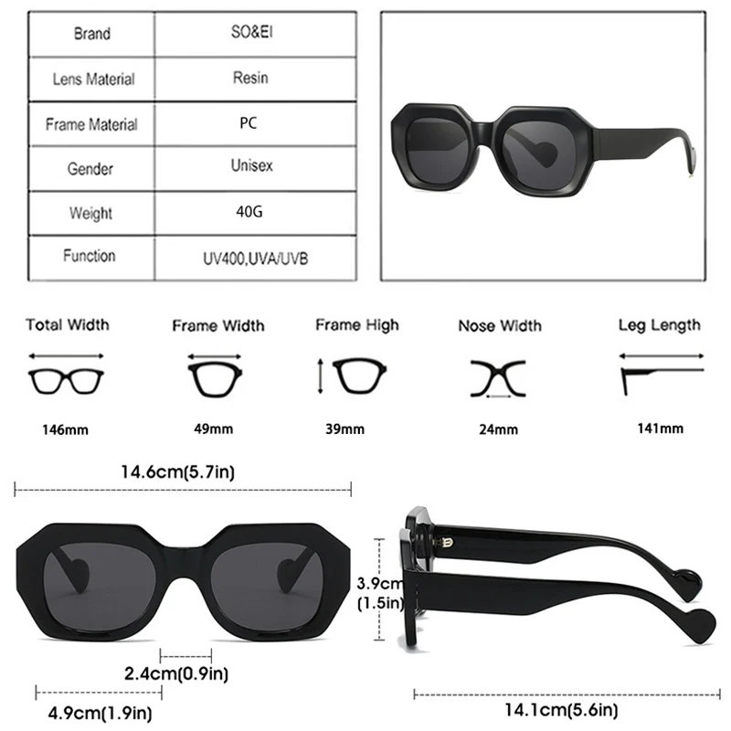 نظارات شمسية مربعة مضلعة جديدة من SO&EI للنساء، ظلال أزرق وأخضر UV400