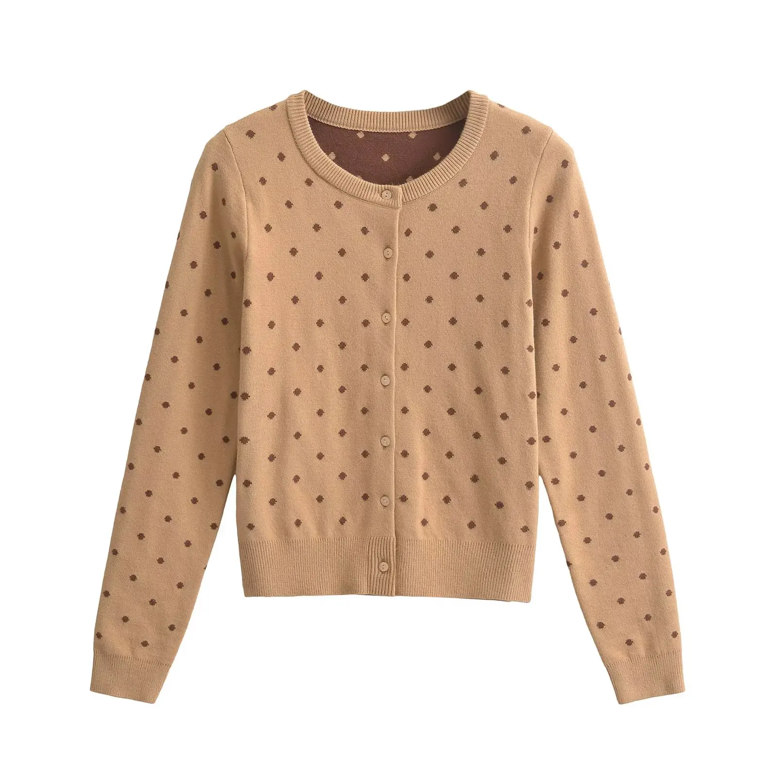 

Slim Fit Long Sve круглый вязаный кардиган Ne, женская верхняя одежда, пальто, весеннее пальто в горошек