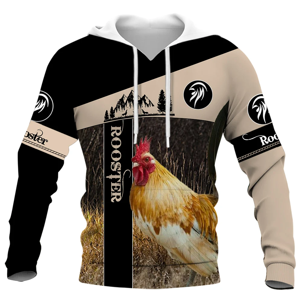 HX Rooster Lovers Hoodies 3D Graphic Animals Splicing Hoodie Fashion Man Hip Hop Pullover Tops Polyester Harajuku Sportswear