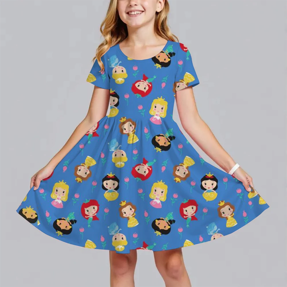 شعبية Miniso الصيف الأطفال فتاة الموضة الجديدة فستان مريح المنزل في الهواء الطلق الكرتون لطيف فستان 3D الطباعة