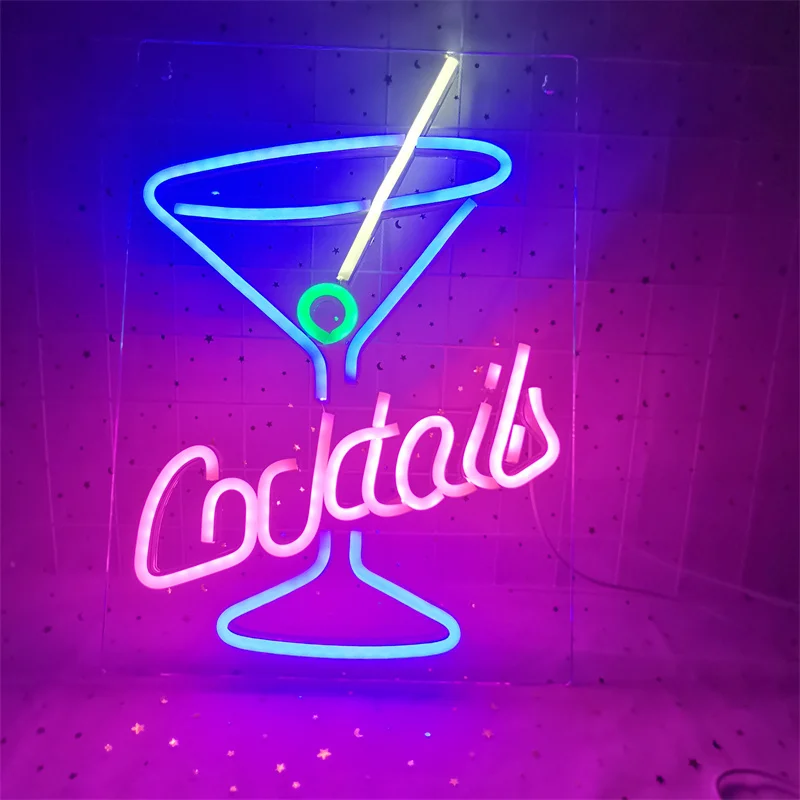 Cocktails Neon Signs Beer Bar Club Bedroom LED Neon Lights Sign for Hotel Pub Cafe Birthday Party Man Cave Neon Light Art Wall