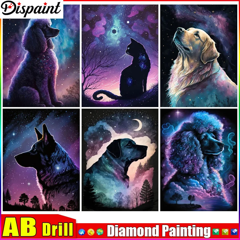 Despaint ab 5d diy diamante bordado exibição completa "animal cão gato céu estrelado" pintura diamante quadrado/redondo strass decoração arte