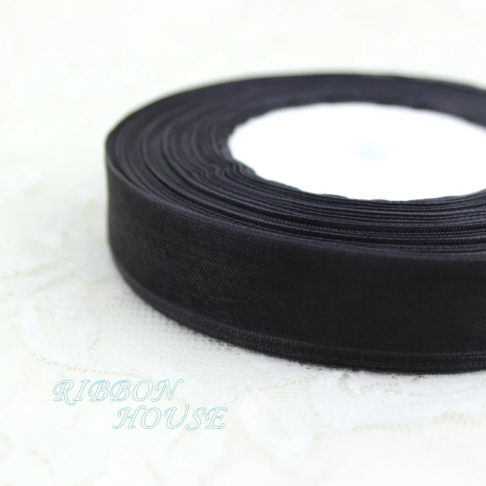 (50 yards/roll) 1\'\'(25mm) black organza ribbons gift wrapping decoration ribbons Wholesale