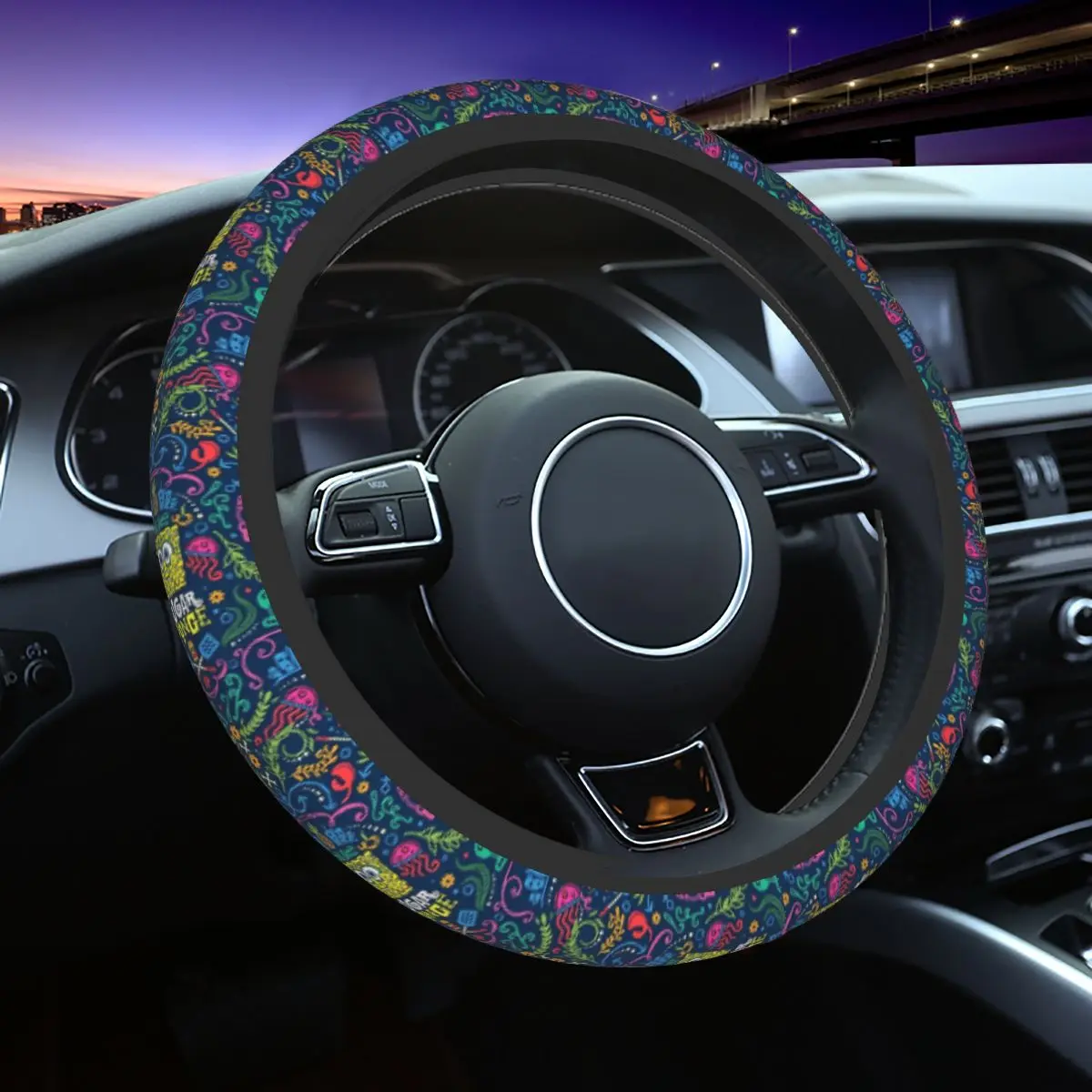 SpongeBobed Car Steering Wheel Cover 37-38 Anti-slip Steering Wheel Protective Cover Colorful Car-styling Car Accessories