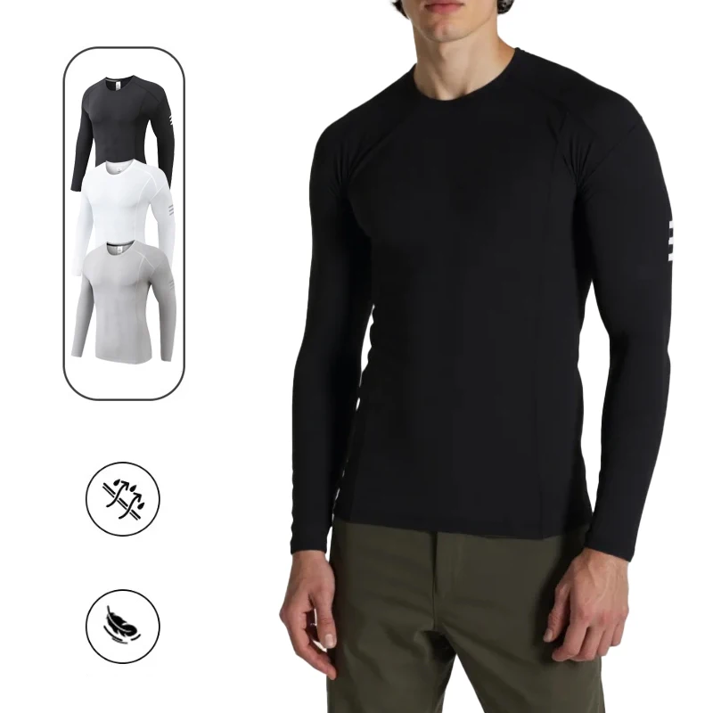 

(M-3XL)Mens Compression Base Layer Long Sleeve Shirt Ice Silk Quick Dry Workout Tops Muscle Support Gym Training Sportswear