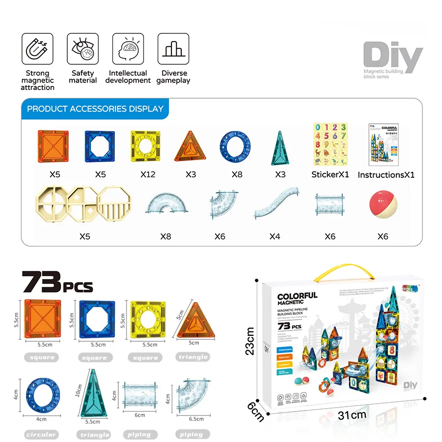 Klocki do budowania płytka magnetyczna dla dzieci 73 szt. Klocki do różnych klocków zabawki do wczesnej edukacji edukacyjne dla dzieci