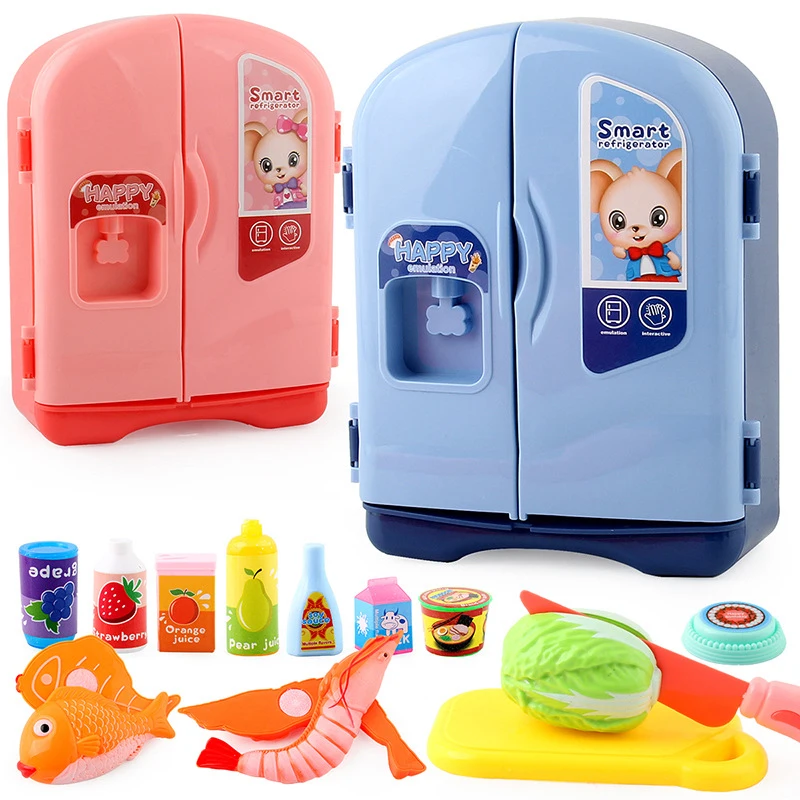 Cartoon Miniature Children's Play House Toys Fun Kitchen Food Kitchenware Simulation Refrigerator Cabinet Interactive Toys Gifts