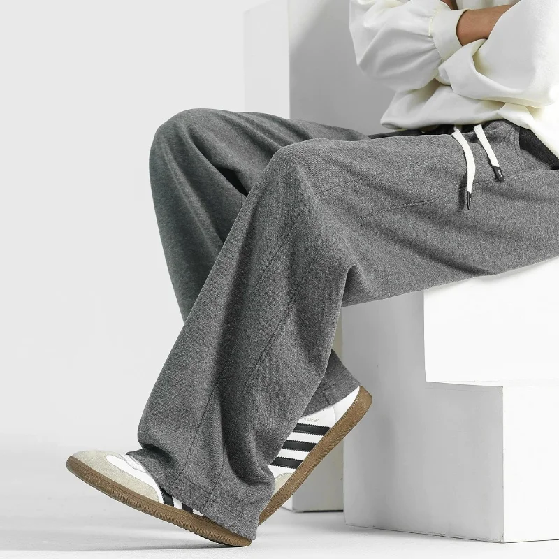 الخريف سراويل تقليدية الرجال ثنى مستقيم Sweatpants قيعان فضفاضة واسعة الساق بنطلون الأولاد ملابس عصرية XXXXL رمادي تقسم #5