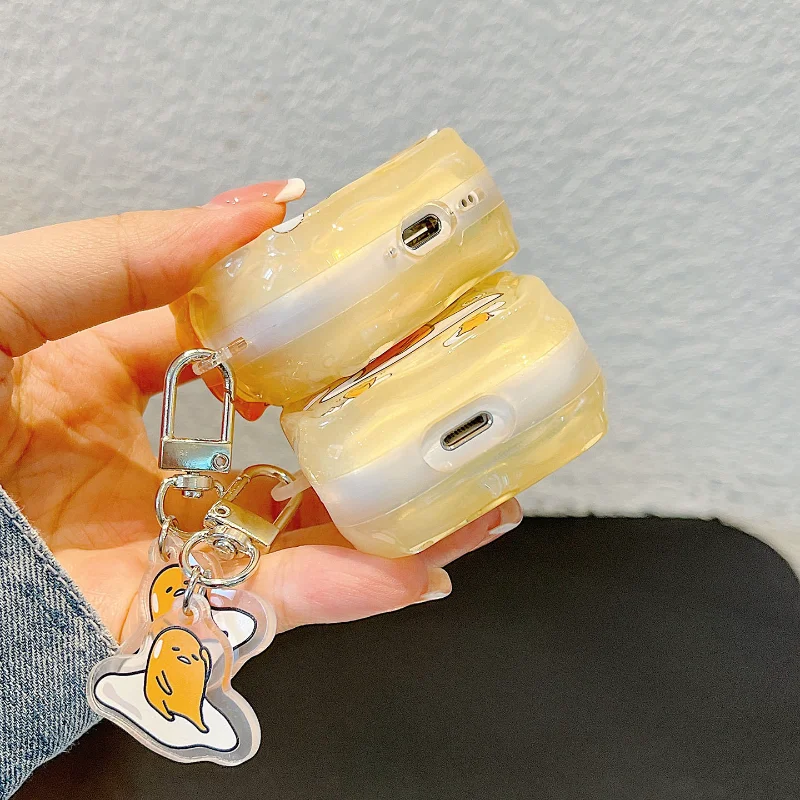 Gudetama حقيبة سماعة الاذن ل Airpods 1/2 3 4 Pro الكرتون بولي TPU سماعة رأس مزودة بتقنية البلوتوث للصدمات واقية قذيفة مع قلادة الهدايا