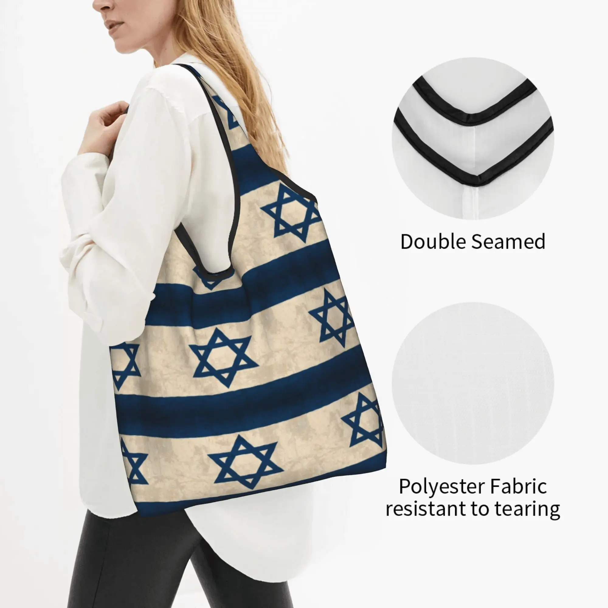 Funny Israel Flag Shopping Tote Bag Portable Israeli Counrty Pride Blue Groceries Shopper Shoulder Bag