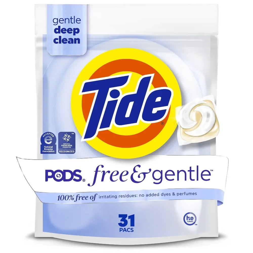 Laundry Detergent Soap Pacs, Free and Gentle, Hypoallergenic, Unscented, 31 Count for Sensitive Skin, Deep Clean, Plant-Based, Eco-Friendly, Mild Formula, No Dyes, No Fragrance, Safe for Baby Clothes, Septic Safe, Low