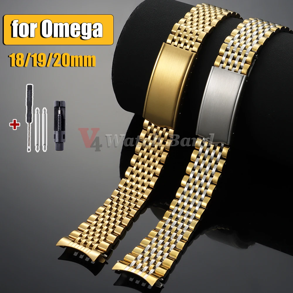 Gebogenes Metall-Uhrenarmband 18mm 19mm 20mm Edelstahl-Uhrenarmbänder für Omega Seamaster Speedmaster Business Ersatz-Armband