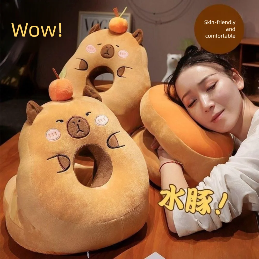 

Double-sided Capybara Office Nap Pillow Super Soft Plush&Ice Silk Hand Warmer Pillow Stuffed Hand Hold Capybara Neck Pillow