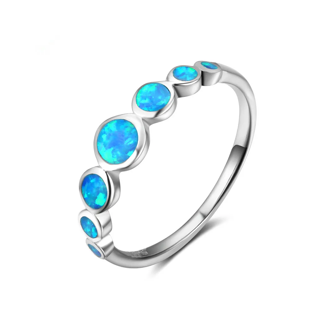 

925 Sterling Silver Round Blue Fire Opal Ring for Women Handmade with Rhodium Plating for Wedding or Party