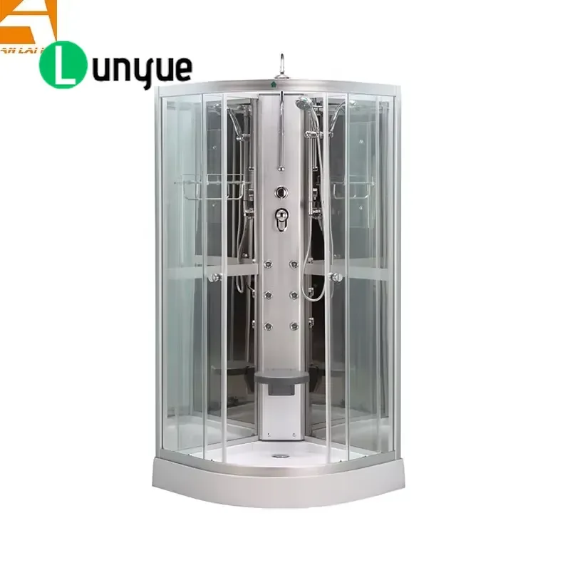 Corner Hydraulic Massage Shower Enclosure with Seat Sliding Door Fully Tempered Glass Floor Base Bathroom Steam Room