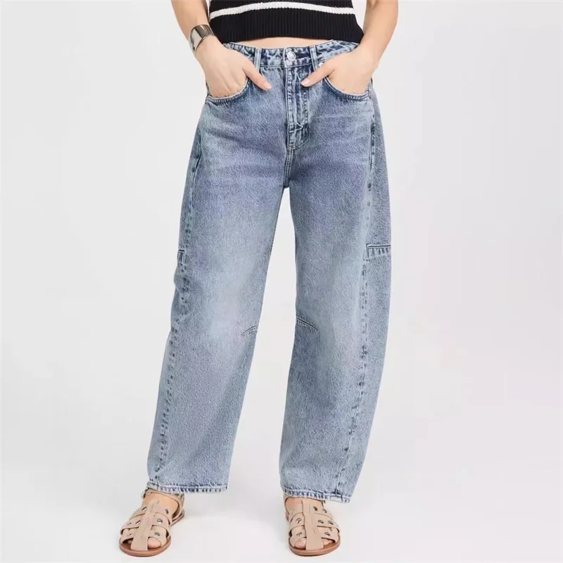 Women's pants New autumn 2024 vintage washed pure cotton Women's jeans Low waisted straight leg pants baggy jeans y2k Trousers