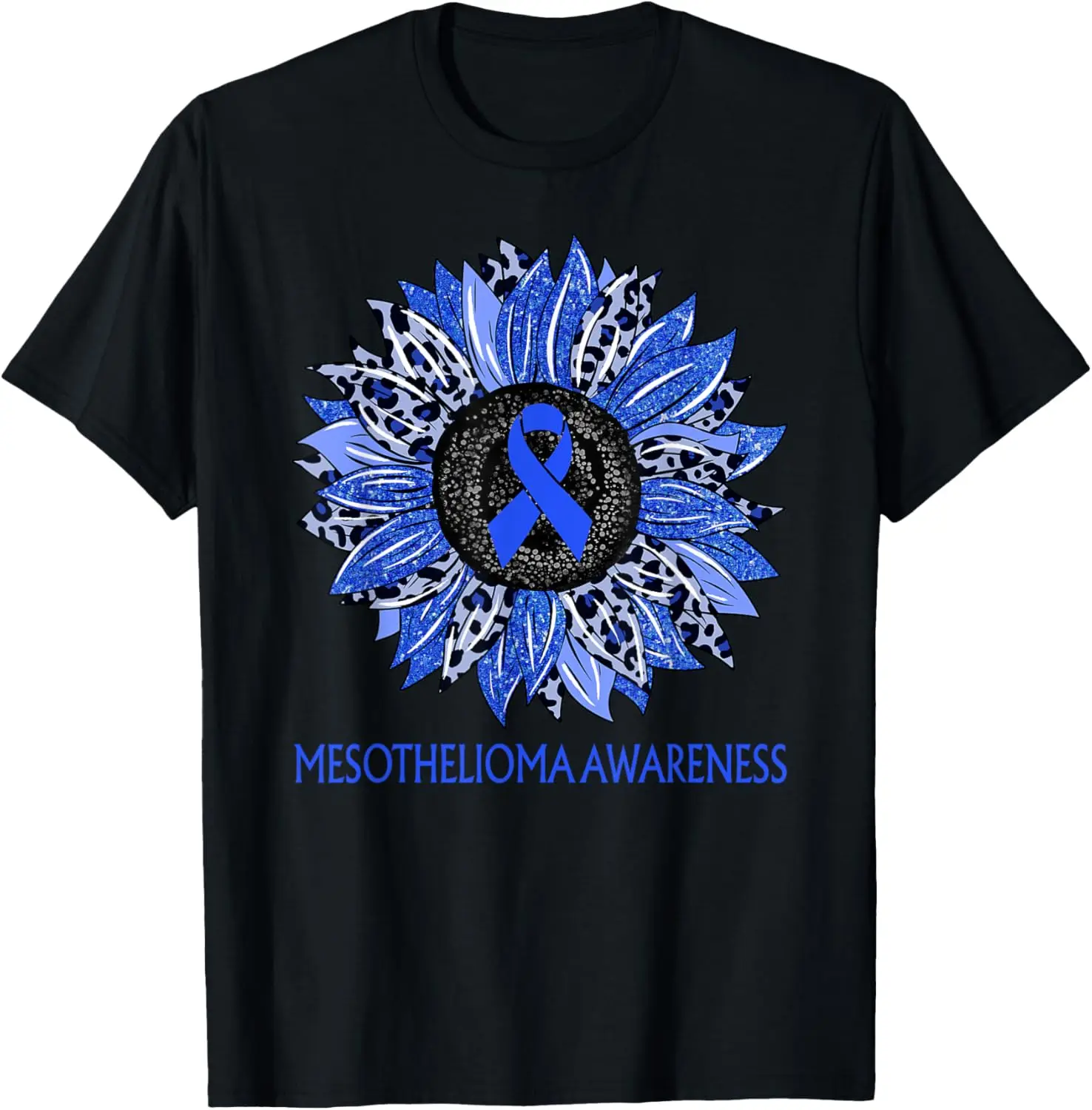 

Leopard Sunflower Mesothelioma Awareness Blue Ribbon Support T-Shirt