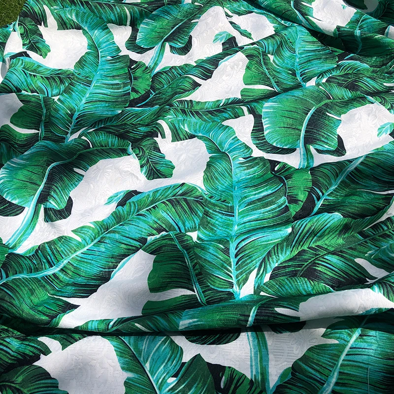 

Зеленый банановый лист с принтом, тонкий жаккардовый женский осенний платье, пальто, куртка, ткань «сделай сам», швейный материал