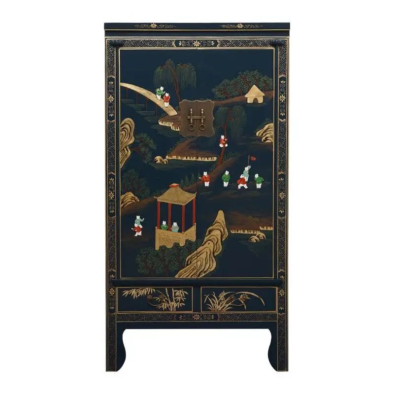 

Chinese solid wood wardrobe home bedroom painted wardrobe retro elm large capacity high cabinet storage cabinet decorative