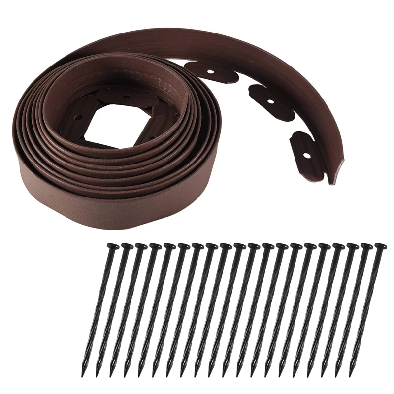 

16.5 Ft Landscape Edging Kit, Brown Garden Edging Border With 20 Edging Stakes, Landscaping Edging Roll For Flower Bed