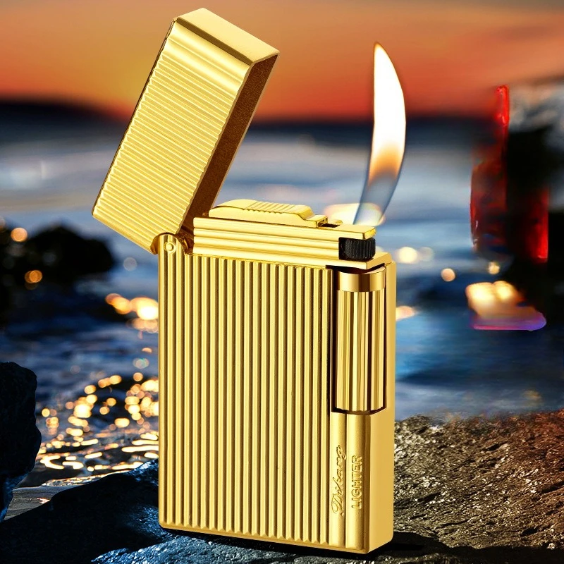 Brand New Premium Vertical Line Pattern Butane Lighter - Windproof, Crisp Ignition Sound, Refuelable, Ideal Men's Gift