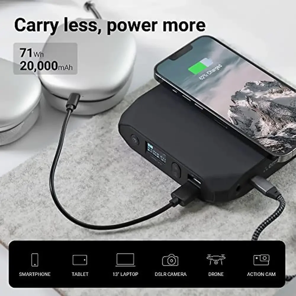 Portable Laptop Power Bank 20000mAh AC/DC/USB-C/Wireless Battery Backup MacBook Pro/Dell/Surface High Power Fast Charge Compact