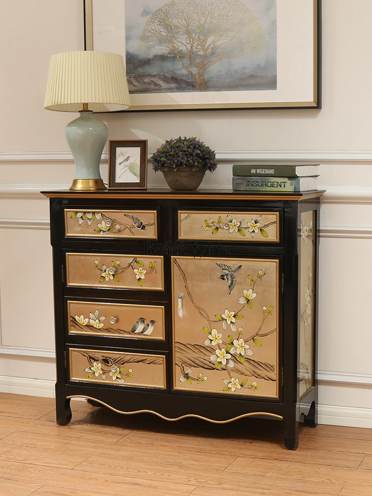 

New Chinese Painted Foyer Doorway Solid Wood Curio Cabinet Modern Storage Cabinet