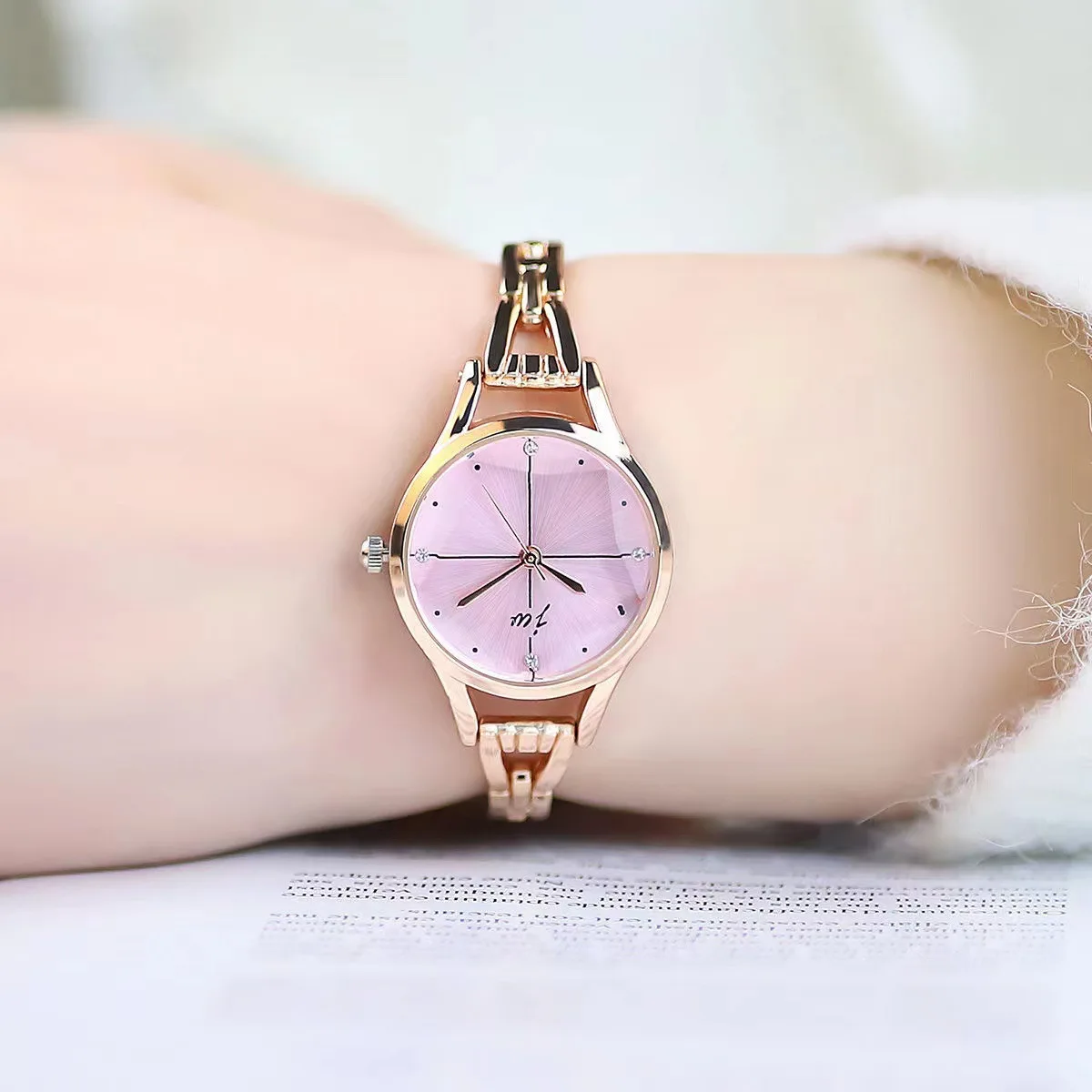 Pulseira de relógio para mulher elegante rosa ouro senhoras luxo relógios de pulso strass simples moda feminina quartzo relogio feminino