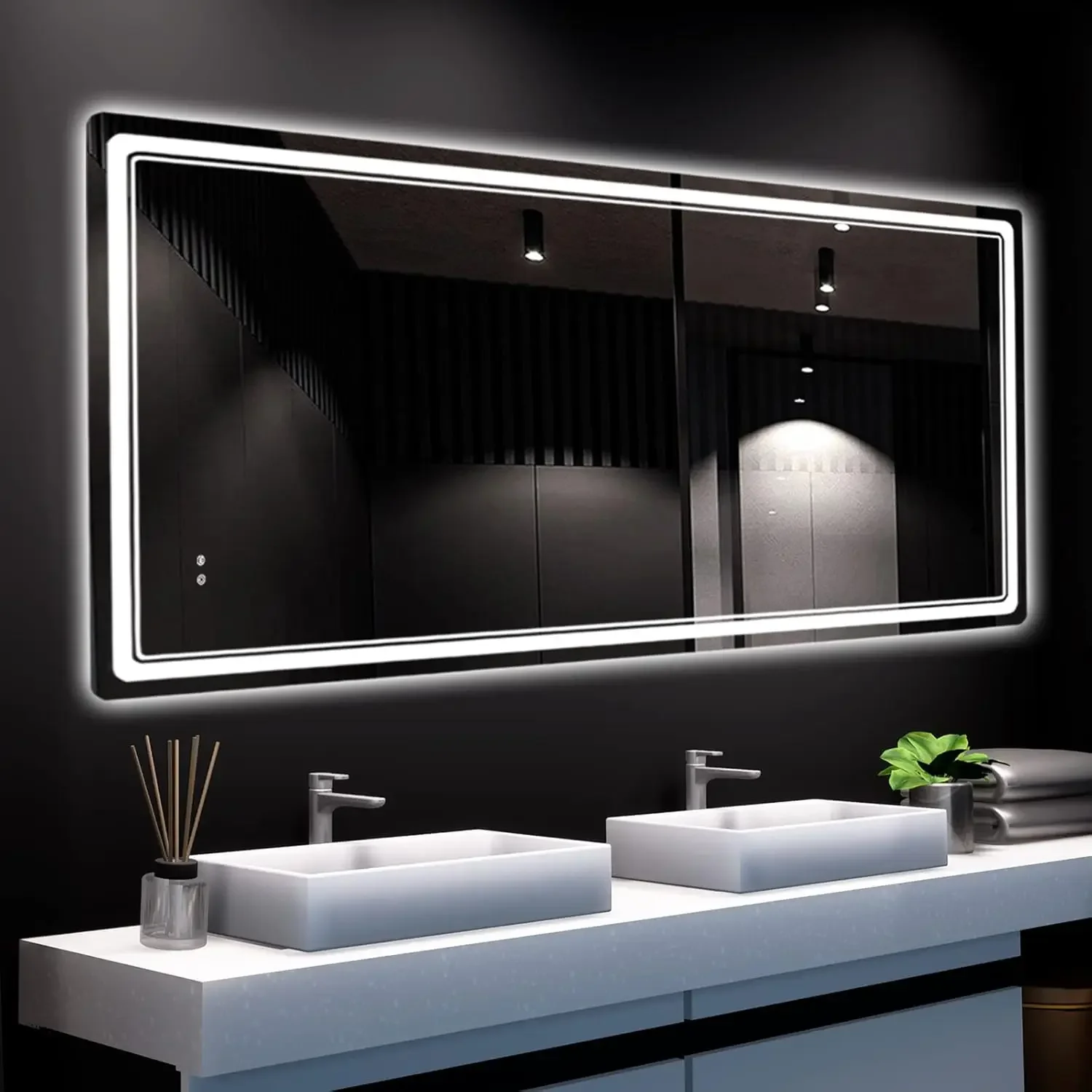 Led Mirror for Bathroom 27 x 55 Inch Bathroom Vanity Mirror with Lights Adjustable 3 Colors Anti-Fog Wall Mounted Backlit Mirror