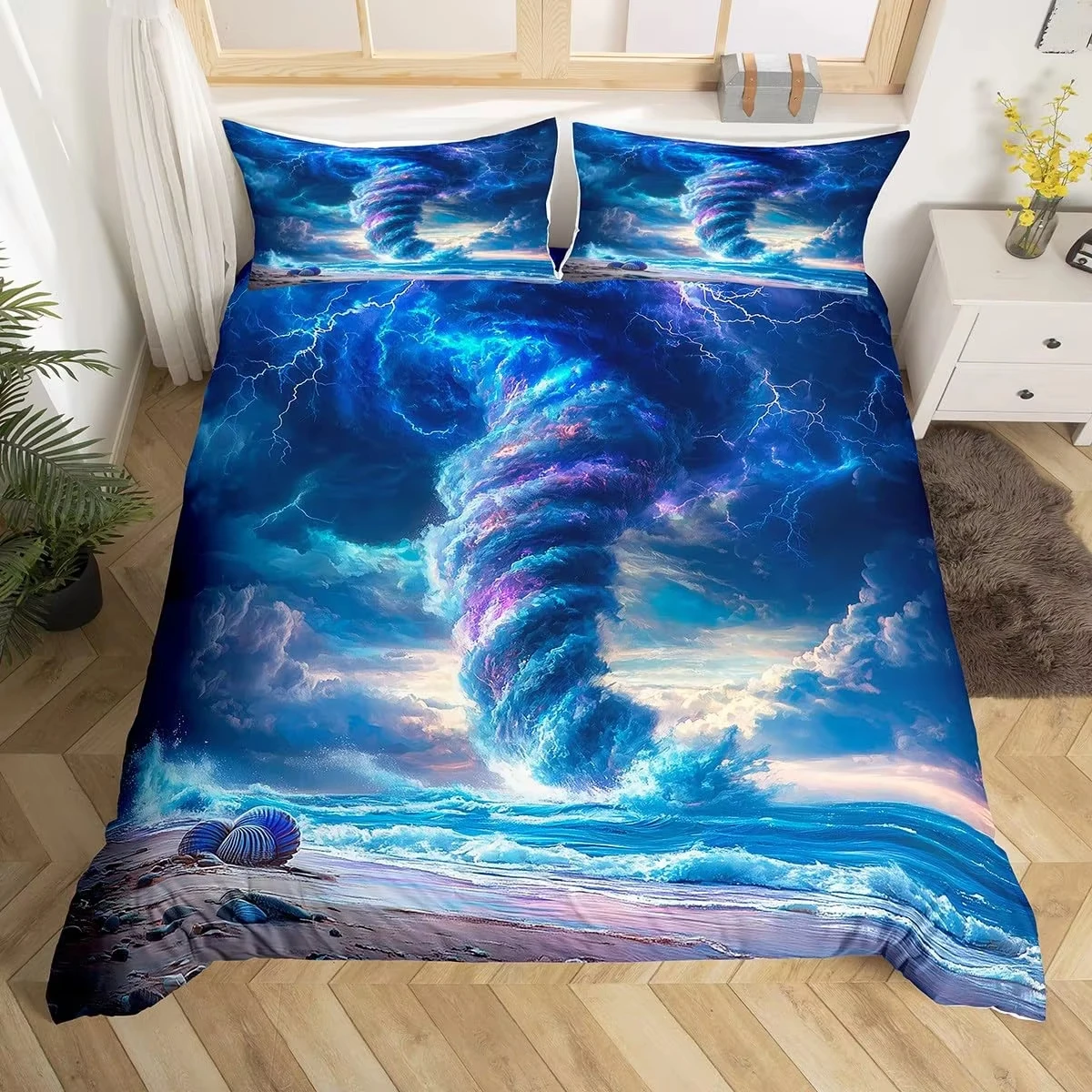 Tornado Duvet Cover Twin,Ocean Lighting Themed Comforter Cover,Natural Disasters Bedding Set,Soft Beach Coastal Decor Bed Set