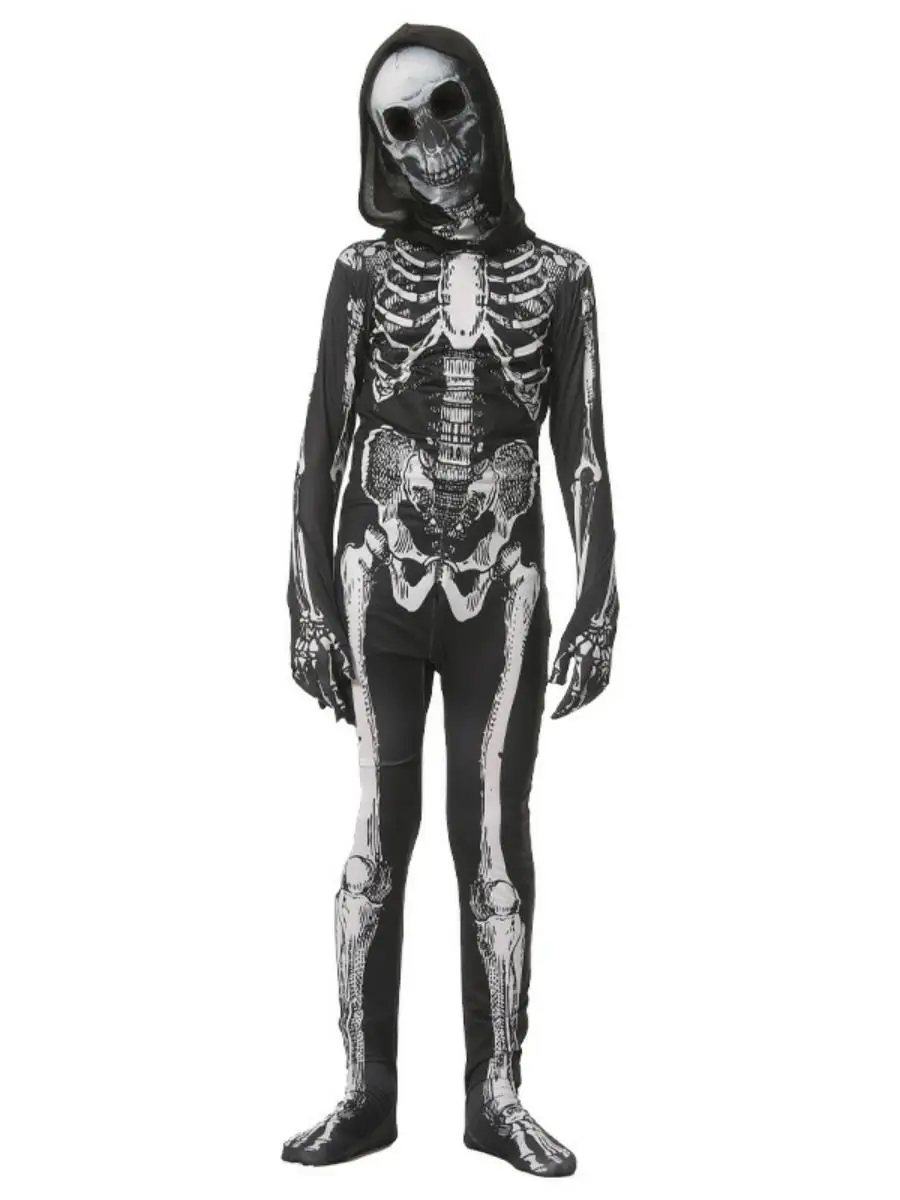 New loween Skeleton Costume Children's Tight-Fitting One-Piece Death Terror Skeleton Role-Plang Clothing Polyester