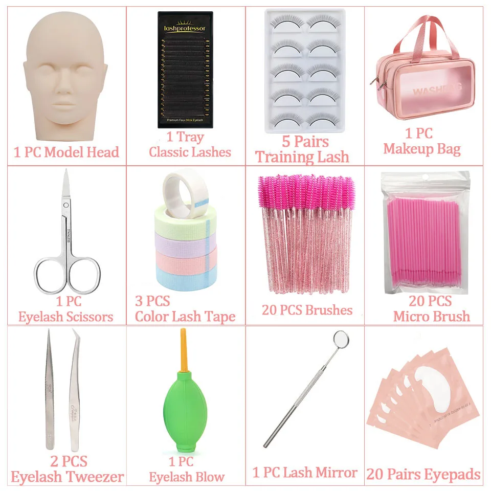Wimpernverlängerungs-Trainingsset für Anfänger, Übungsmodell, Kopf, Schaufensterpuppe, Augenpads, Pinzette, Bürsten, Make-up-Set, Übungswimpern – Detail 7