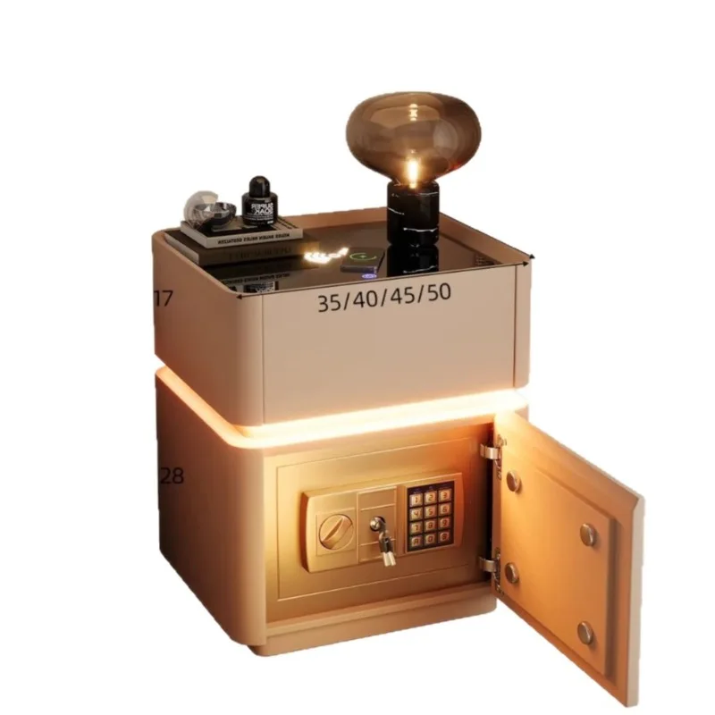Smart solid wood bedside table, safe, integrated household bedroom, light luxury, high-end sense, small cabinet with lock.