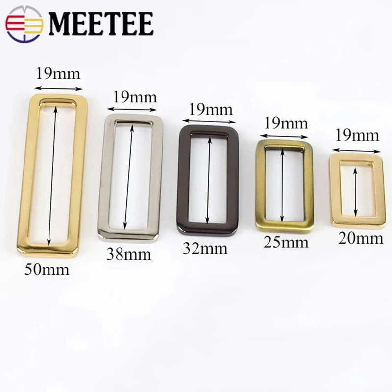 10pcs Meetee 20-50mm Metal Square Rings Buckle Webbing Glide Clasp for Bag Dog Collar Adjuster Loop DIY Leather Accessories