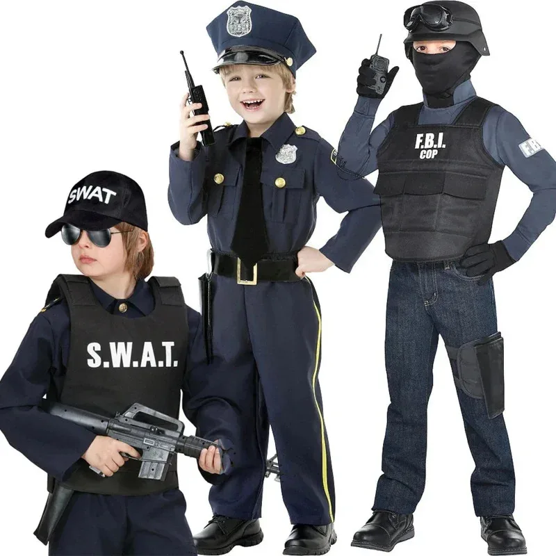 

Policeman Kids Costume SWAT Costume for Boys' Classic Police Costume Uniform Girl's Police Officer Role Play Child FBI Costumes