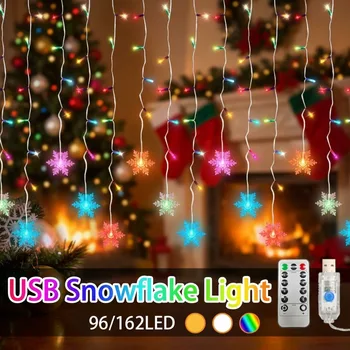 USB Snowflake Icicle Curtain Lights Remote Control Christmas Fairy String Lights Indoor…