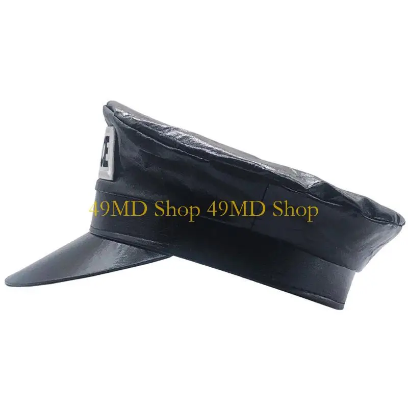 49MD Officer Cap for Police Costume Hat Yacht Captain Hat Pu Newsb