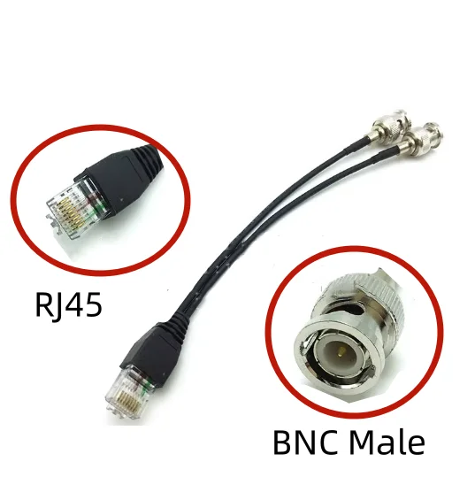 RJ45 Male to 2 BNC Male connector RG174 cable of network crystal head is used for router debugging.