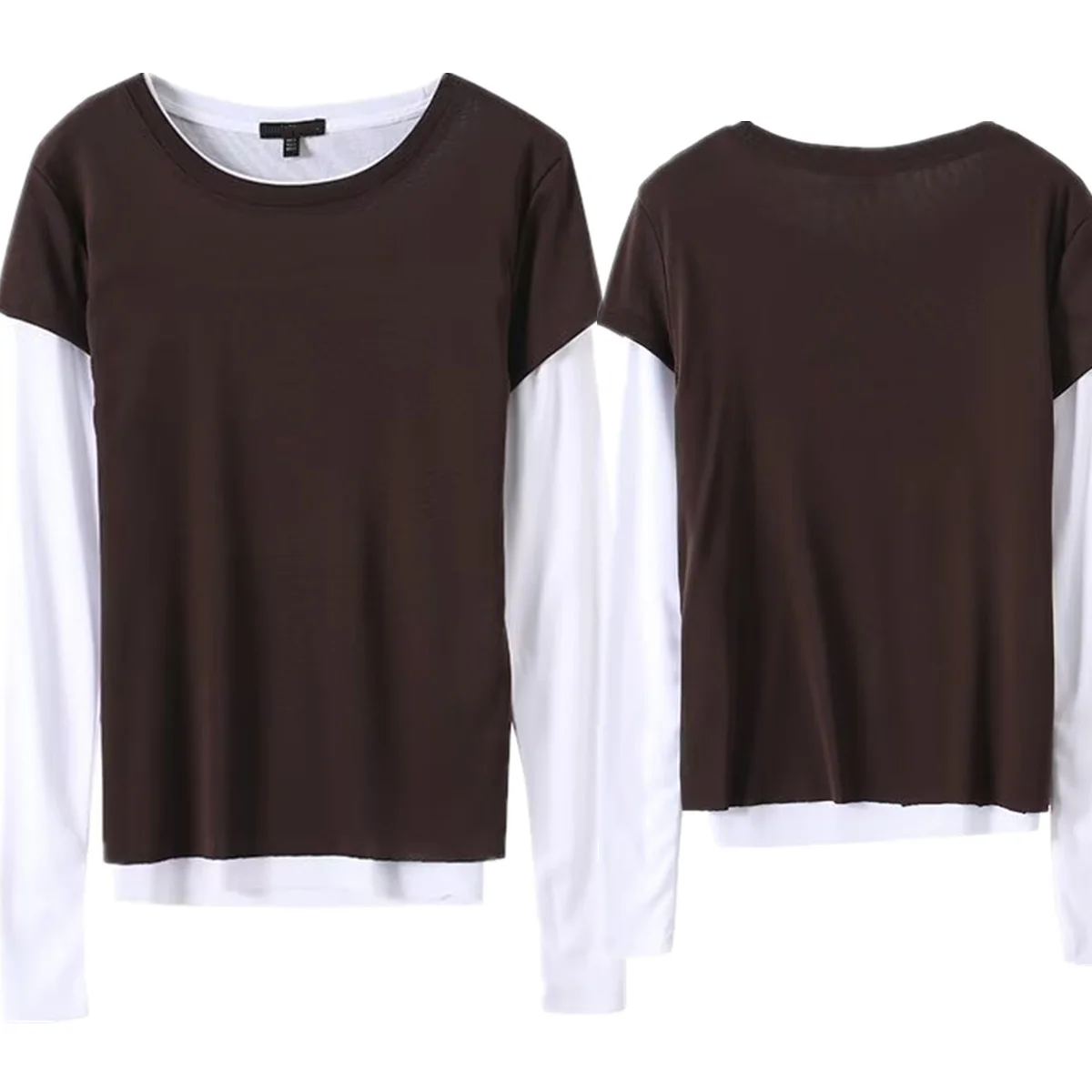 

Винтажные топы Maxdutti, популярная корейская женская одежда, минималистичная хлопковая футболка контрастного цвета, женская трикотажная футболка из двух предметов