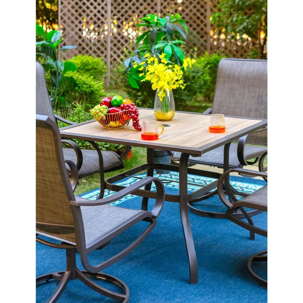 طاولة طعام PHI VILLA Patio للخارج، طاولة طعام خارجية مربعة مقاس 37 × 37 لـ 4 أشخاص، سطح طاولة PVC ممتاز مع مظلة 1.57 Ho #5