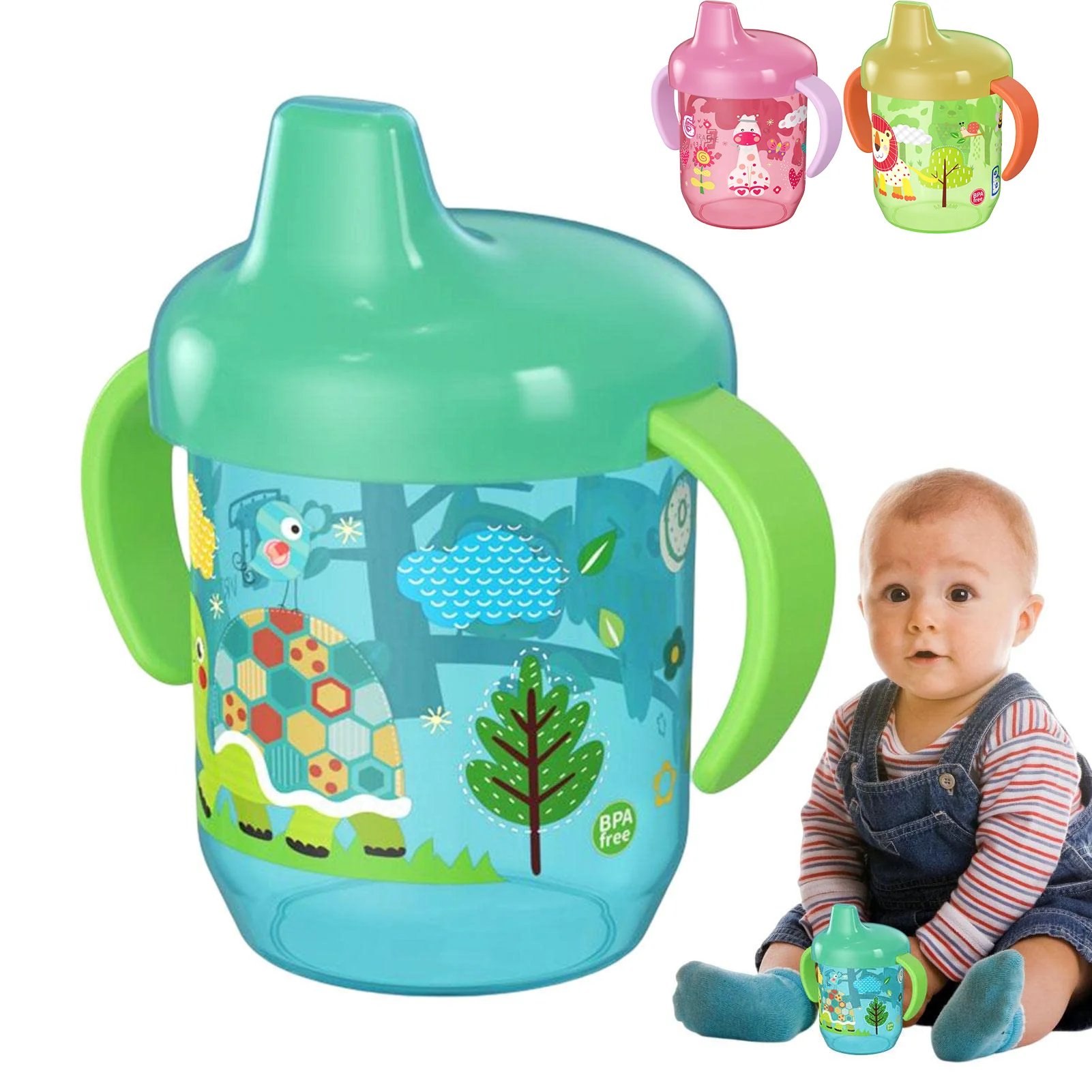 1PC Anti-choking Straight Drinking Cup Baby Special Learning Drinking Cup Duckbill Cup with Double Handle Flip Lid for Toddlers
