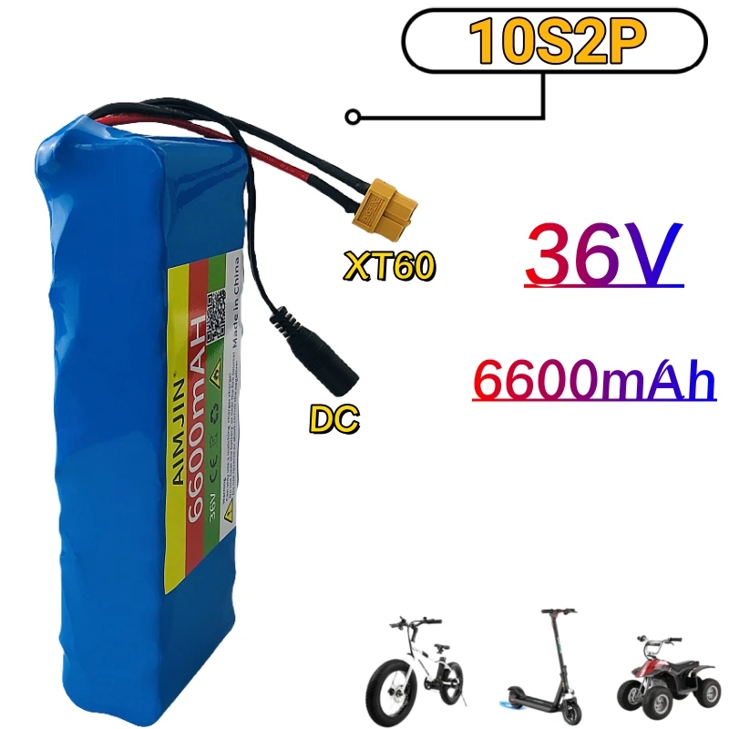 

10S2P 36V 6.6Ah 18650 rechargeable battery pack with BMS, suitable for electric bicycle scooter PCB 42V 2A charger