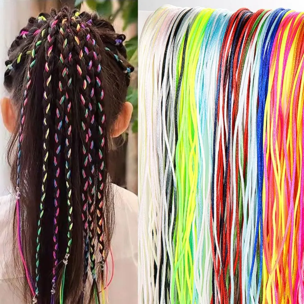 10PCS 1M Mix Colorful Braided Hair Rope Dirty Braid Long Braiding Hair Strings Rope Strands DIY Girl DIY Ponytail