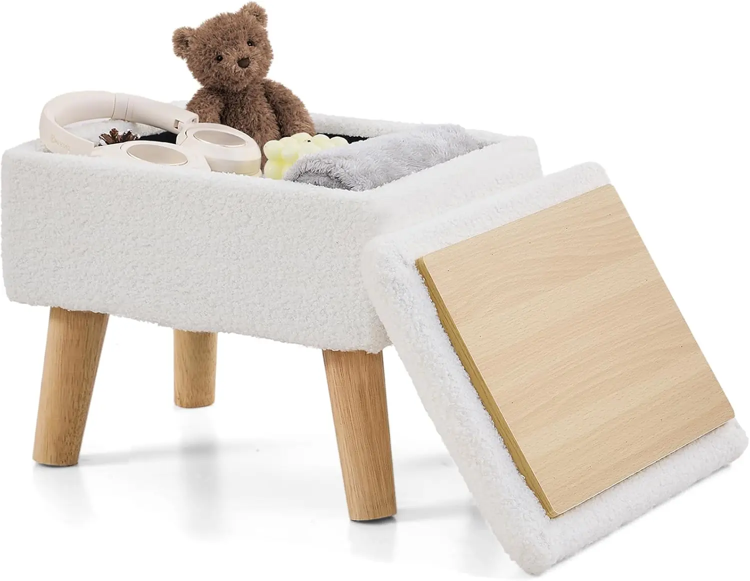 

Small Ottoman With Storage, Small Foot Stool With Storage, Teddy Velvet Storage Ottoman Foot Rest For Couch, Foot Stools For