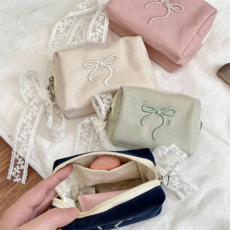 

Косметичка с внутренними отделениями для карт, косметический органайзер большой емкости с бантом, многослойная дорожная косметичка для женщин