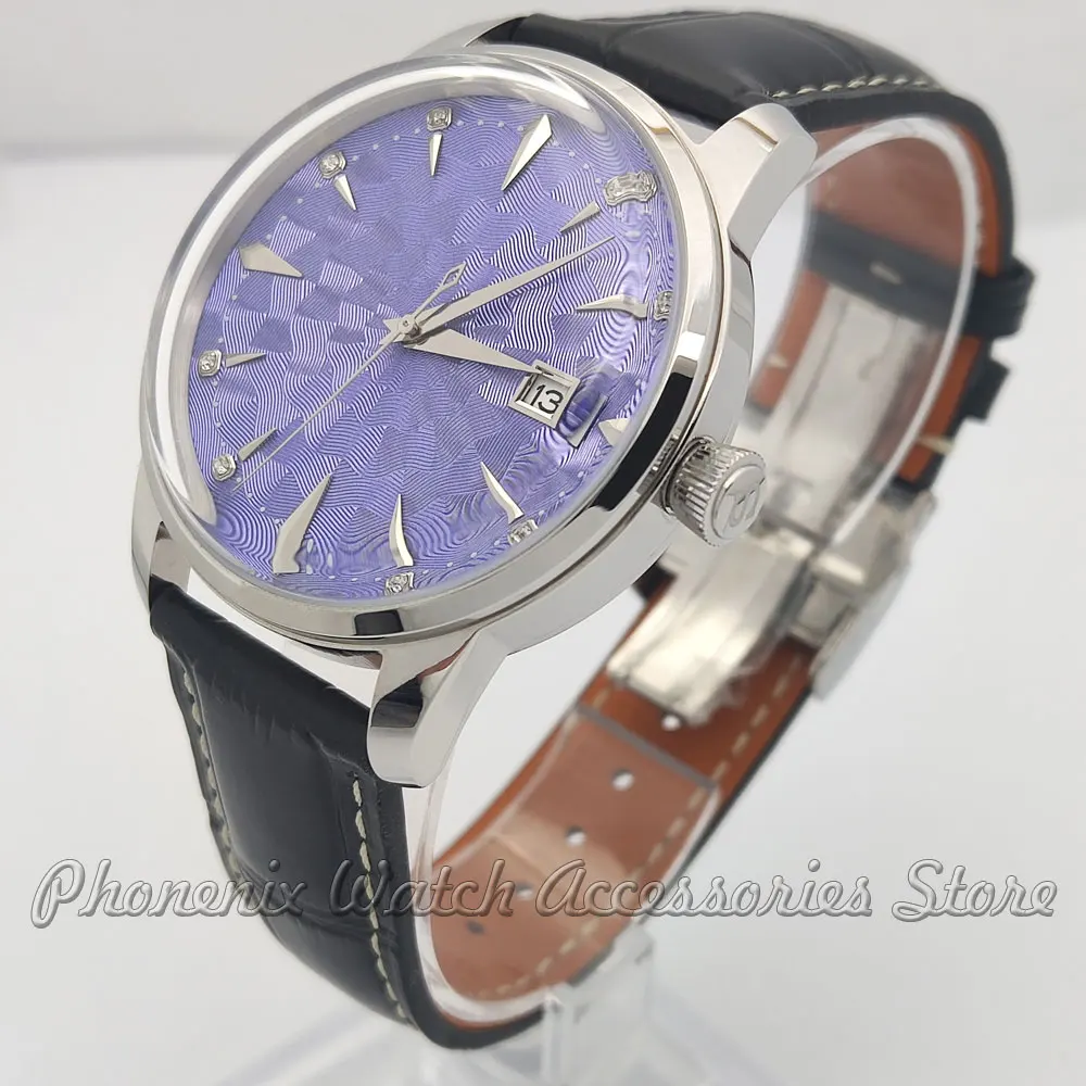 NH35 Watch Cocktail Watch Purple Diamond Dial Custom Logo NH35 Automatic Movement Stainless Steel WaterproofWatch Men's Watch ﻿