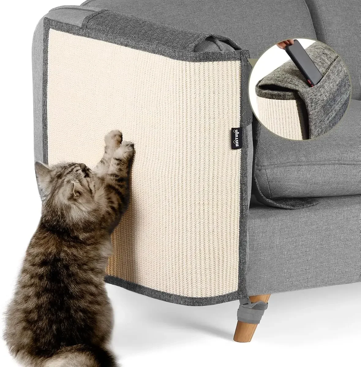 

Large Sisal Cat Scratching Mat for Couch, Arm, Sofa, Corner (Dark Gray, Right)