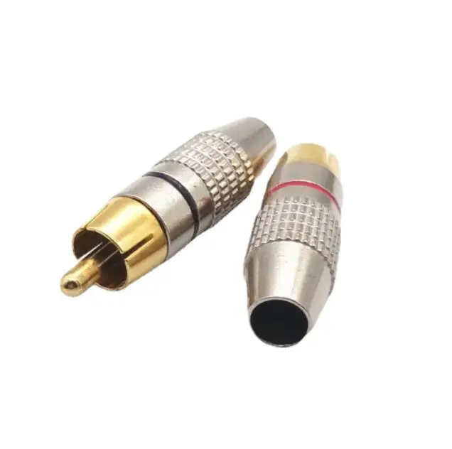 Enchufe macho RCA chapado en oro, Conector de Cable de bloqueo de vídeo para Cable Coaxial, Negro, Rojo, 20 piezas